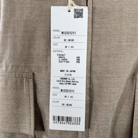 IKIJI Size XL Beige Wool Linen Cotton Blouson Jacket