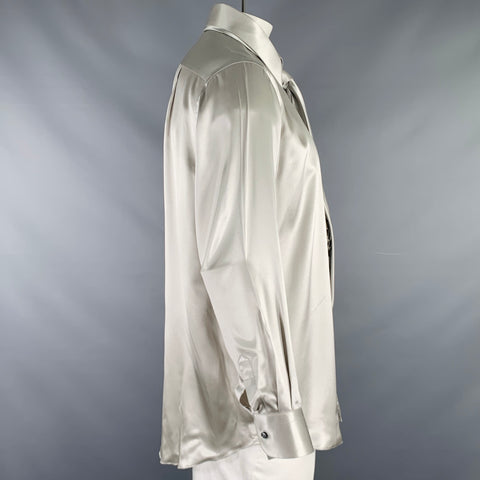 BRIONI Size L Silver Silk Button Up Long Sleeve Shirt Set