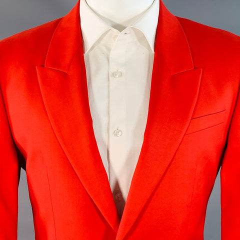 GIVENCHY Size 40 Red Wool Twill Peak Lapel Sport Coat
