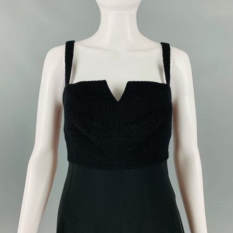 CHANEL Talla 6 Vestido por debajo de la rodilla con cintura imperio de nailon y lana negra