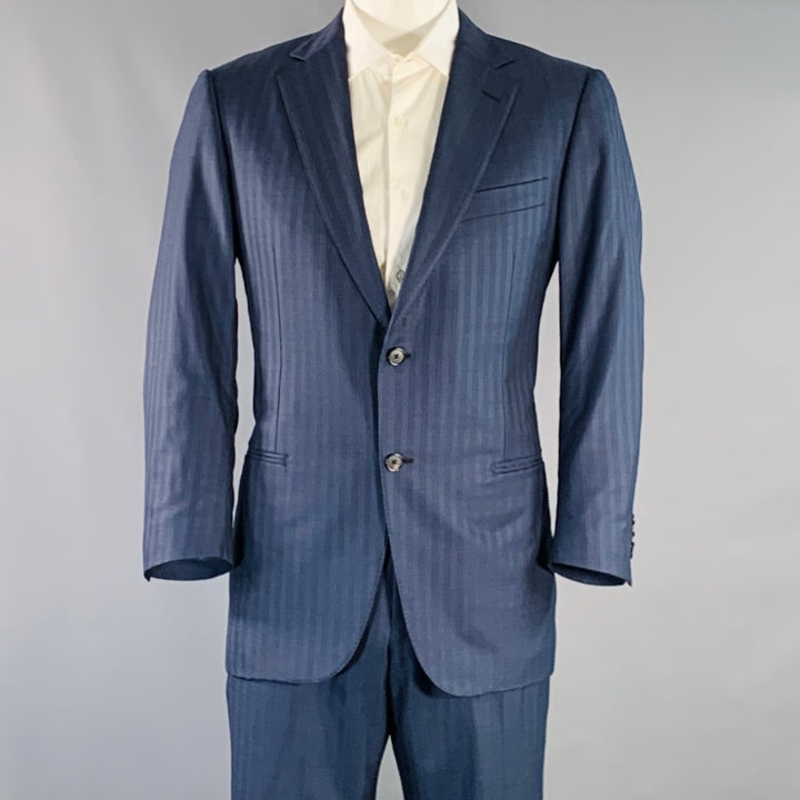 ERMENEGILDO ZEGNA Size 42 Regular Navy Blue Stripe Wool Notch Lapel Suit