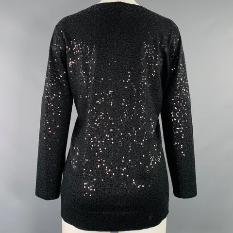 DKNY Size S Black Silk Cashmere Sequined Crew Neck Pullover
