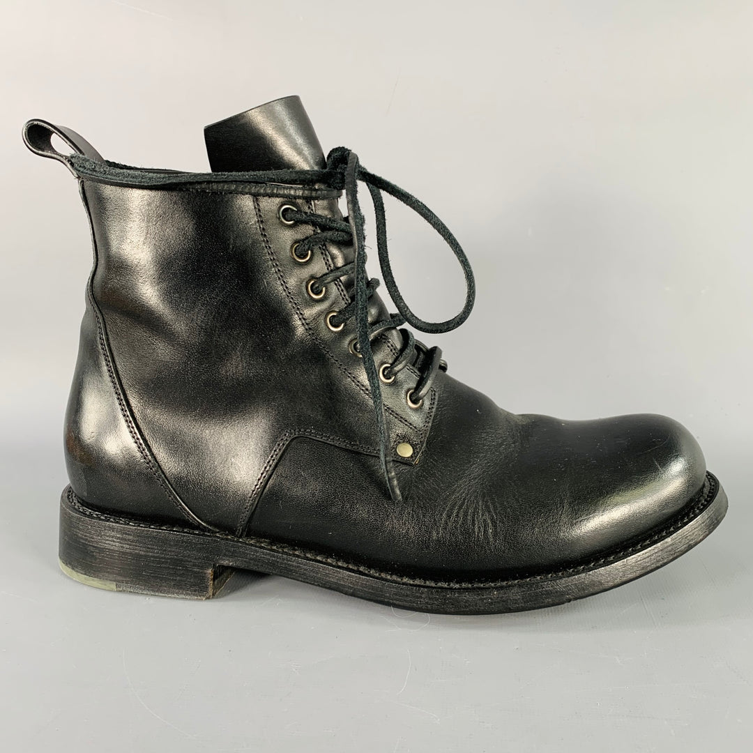 RICK OWENS Size 9.5 Black Leather Lace-Up Cop Boots
