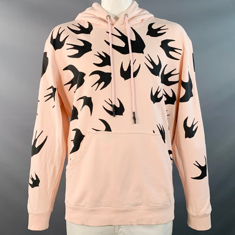 MCQ by ALEXANDER MCQUEEN Size XXL Pink Black Birds Cotton Hooded Sweatshirt