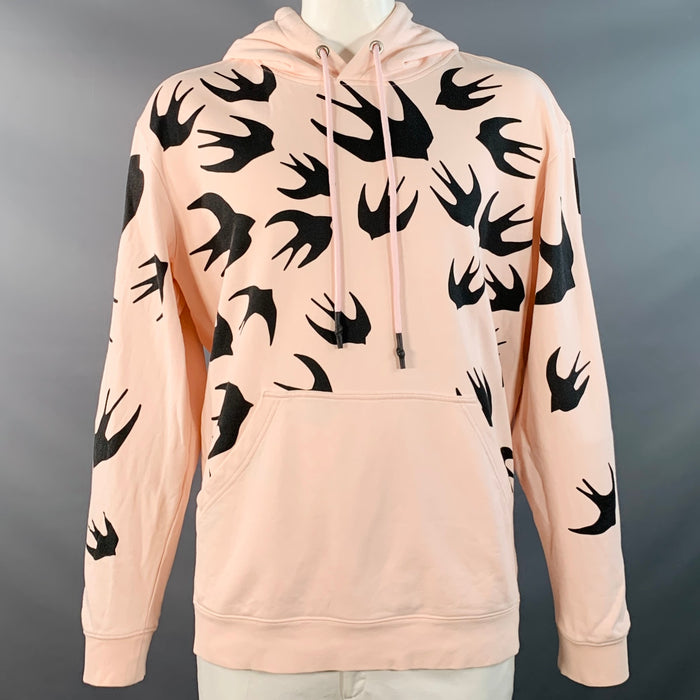 MCQ by ALEXANDER MCQUEEN Size XXL Pink Black Birds Cotton Hooded Sweatshirt