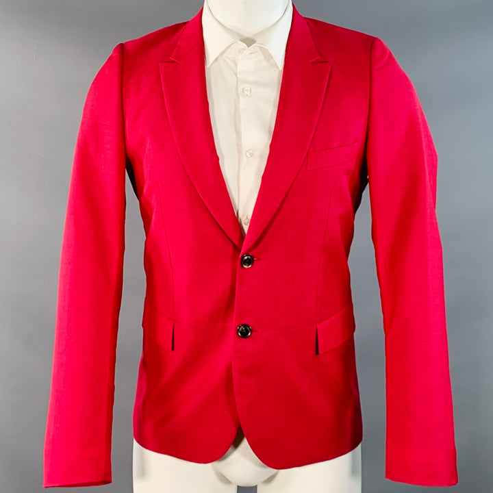 PAUL SMITH Size 38 Red Black Wool Mohair Peak Lapel Sport Coat