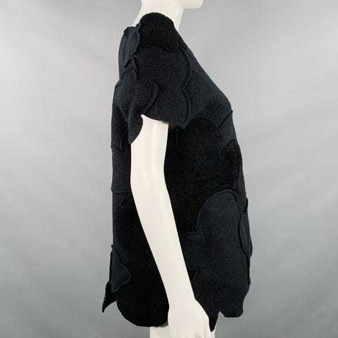 EMPORIO ARMANI Size 4 Black Virgin Wool Applique Sleeveless Casual Top