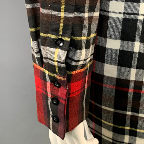 ALICE + OLIVIA Size L Black Red White Polyester Blend Plaid Button Up Shirt