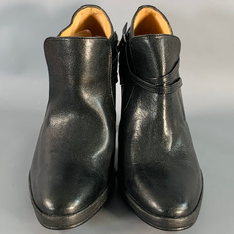 ATELIER VOISIN Size 10 Black Leather Stacked Heel Buckle Ankle Booties