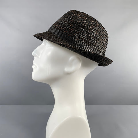 EMPORIO ARMANI Size 59 Black Brown Woven Straw Hats