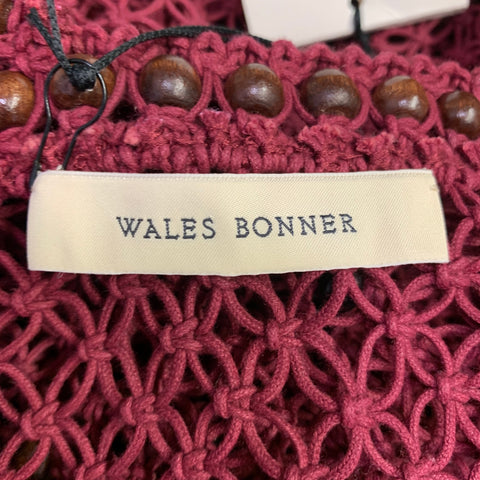 WALES BONNER Taille S Robe longue sans manches en coton bordeaux ornée de perles