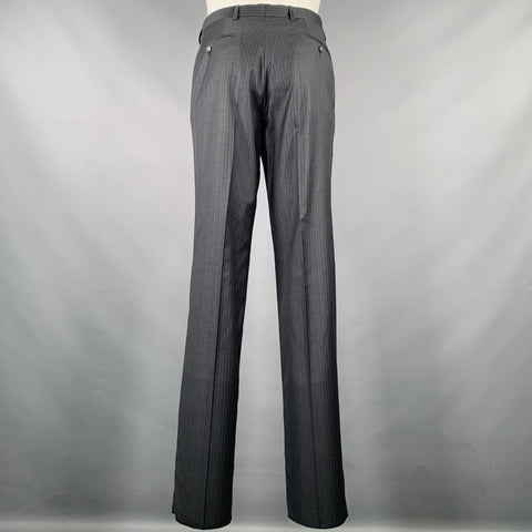 TAILO RED Size 40 Grey Light Blue Pinstripe Wool Single Breasted Suit
