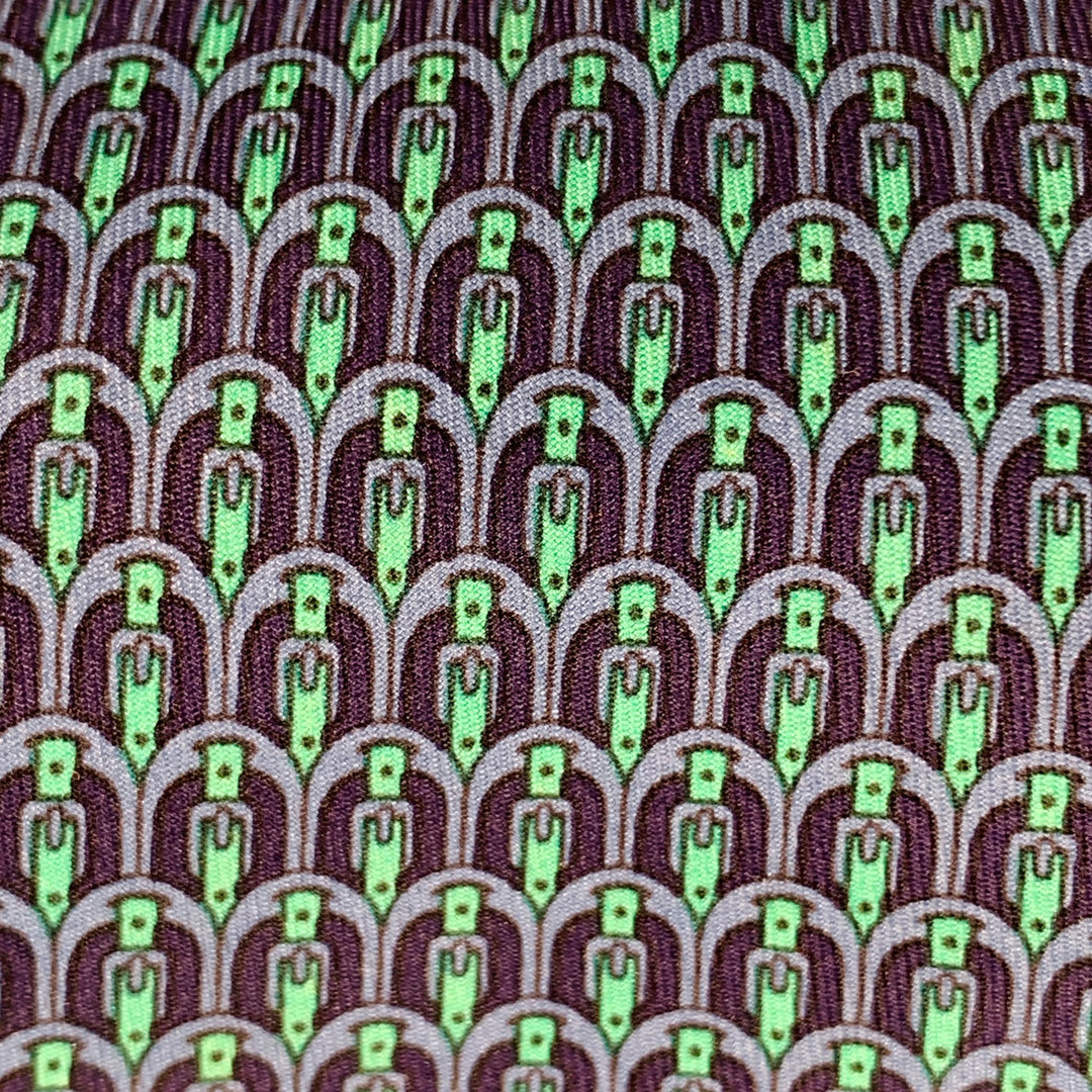 HERMES Navy Green Equestrian Silk Tie