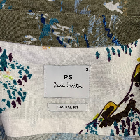 PS by PAUL SMITH Size S Green Blue Viscose One Pocket Short Sleeve Shirt