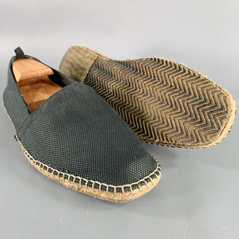 GRAY Size 10.5 Black Natural Canvas Rope Trim Loafers