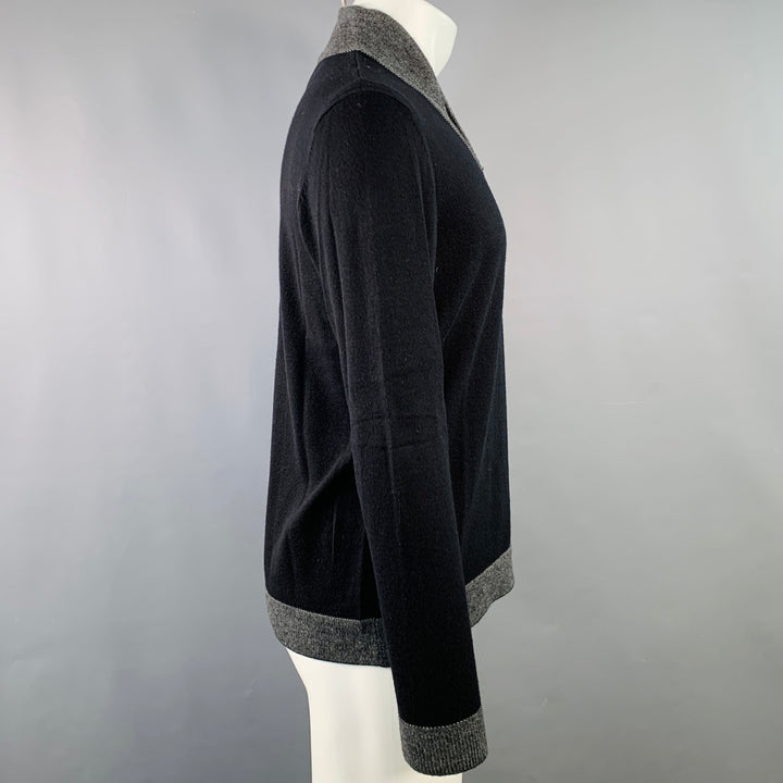 RAG & BONE Size M Black Grey Knit Wool Blend V-Neck Pullover