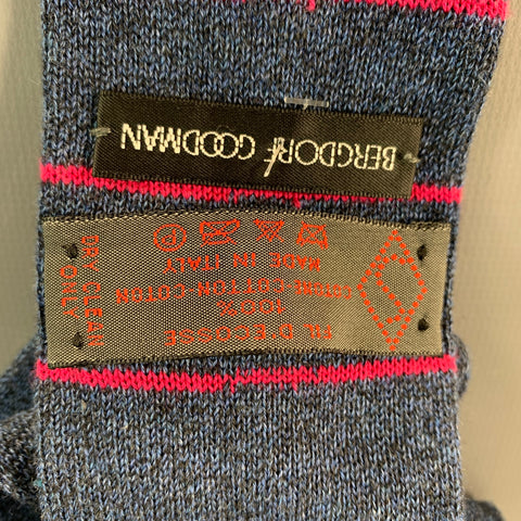 BERGDORF GOODMAN Blue Pink Stripe Cotton Knit Tie