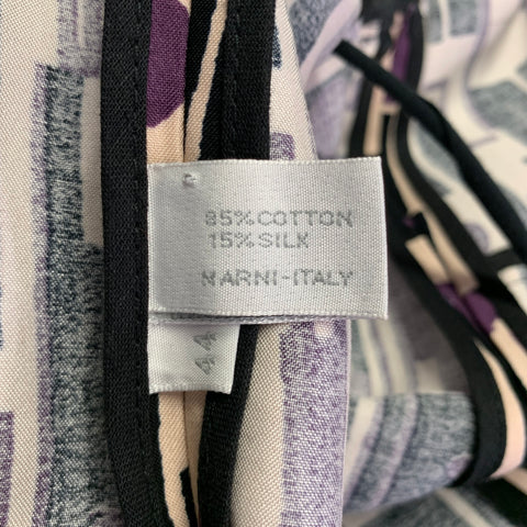 MARNI Size 8 Rose Purple Black Cotton Silk Print Open Front Coat
