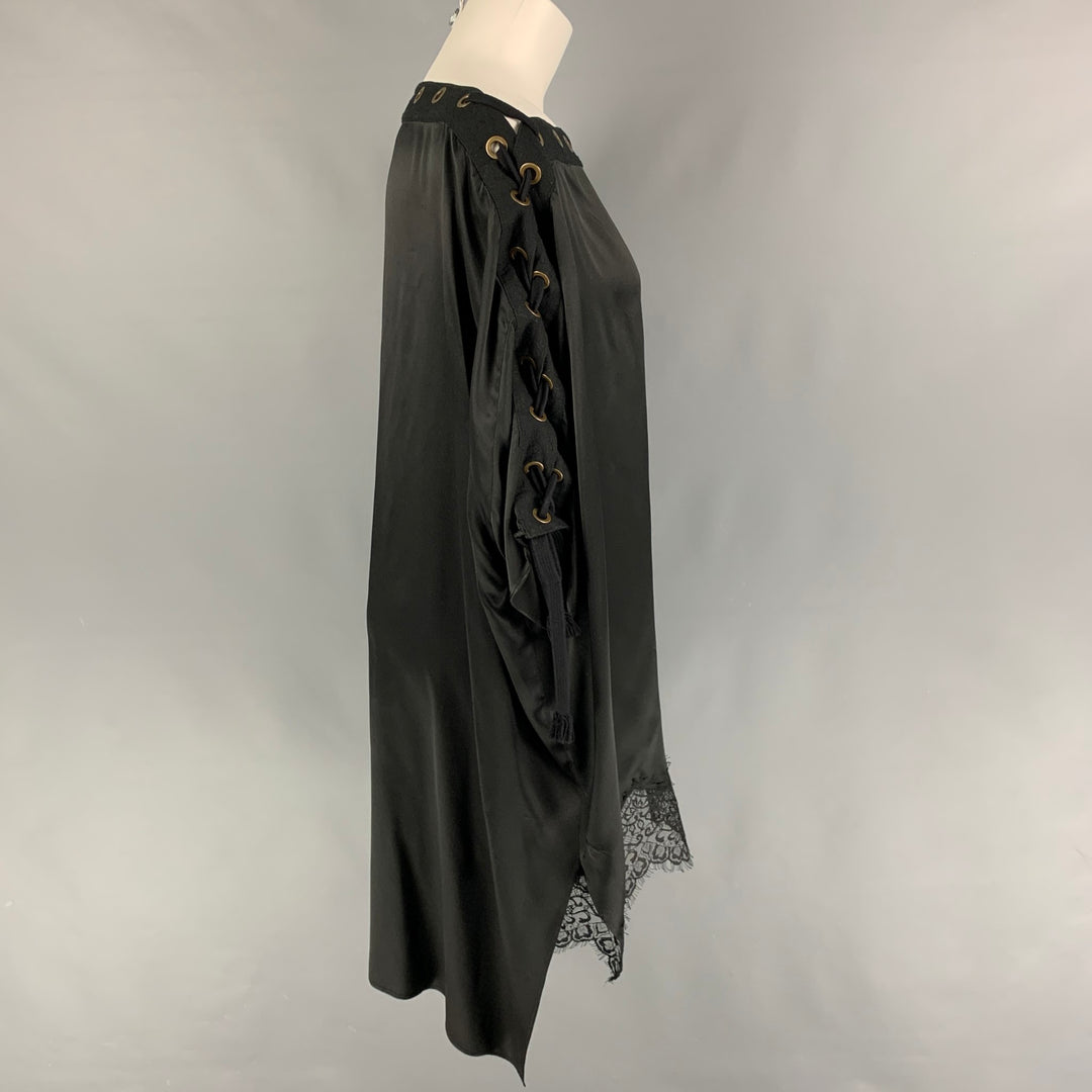 FAITH CONNEXION Size S Black Silk Raw Edge Dress Top