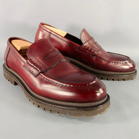 BRUNELLO CUCINELLI Size 12 Burgundy Leather Penny Loafers