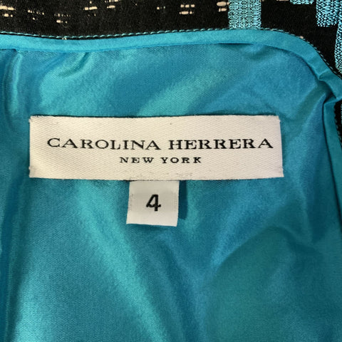 CAROLINA HERRERA Size 4 Teal Black Knee-Length Cocktail Dress