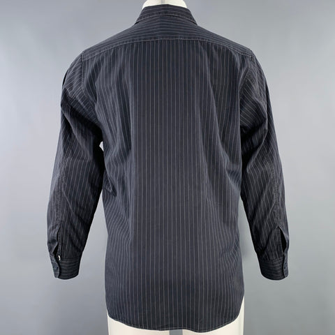 AGNÈS B. Size M Black White Pinstripe Cotton Spread Collar Long Sleeve Shirt