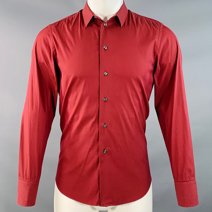EMPORIO ARMANI Size S Red Burgundy Cotton Blend Spread Collar Long Sleeve Shirt