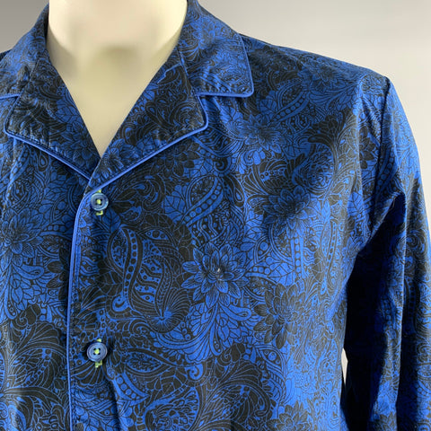 ROBERT GRAHAM Size XL Blue Black Floral Cotton Camp Pajama Set