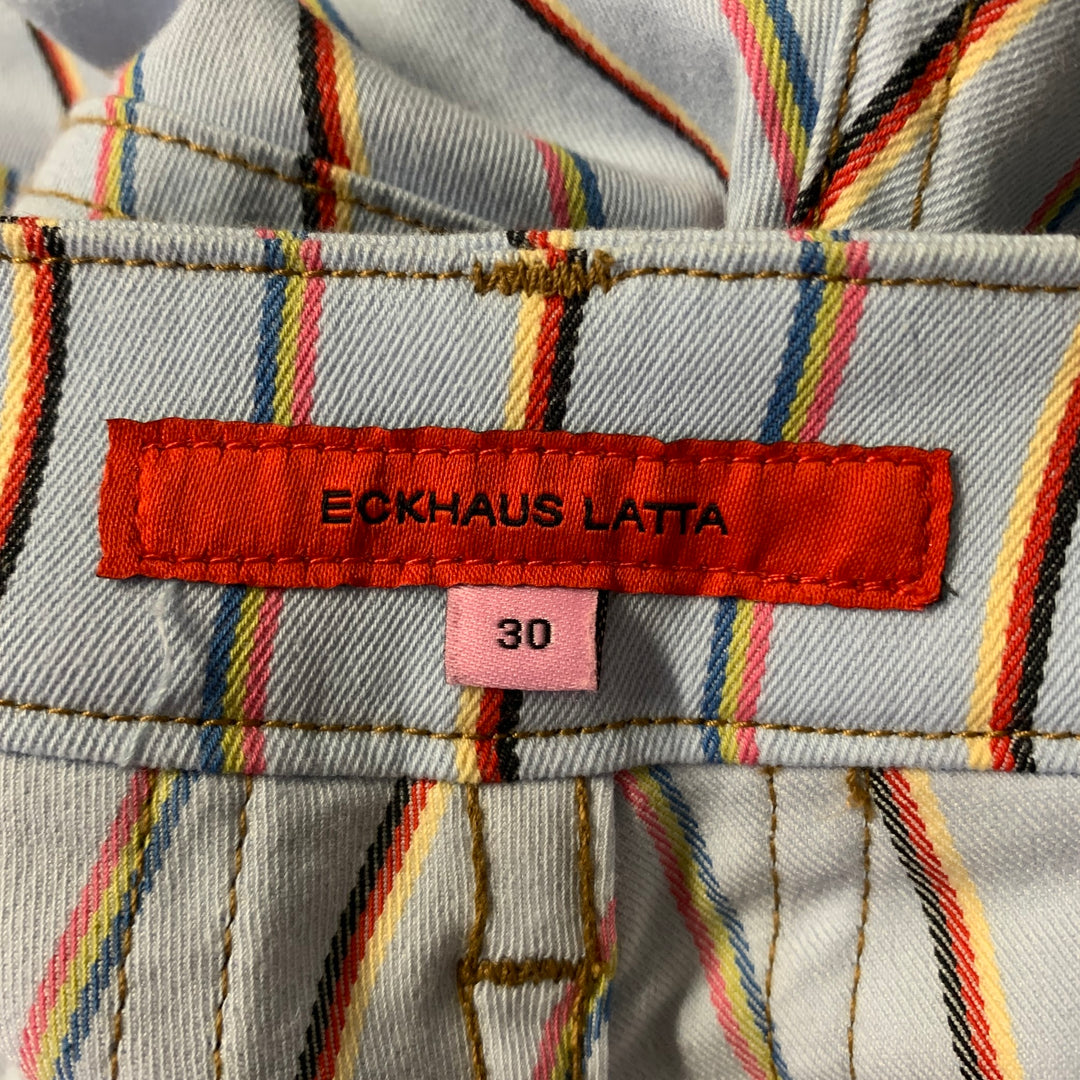 ECKHAUS LATTA Size 30 Light Blue Cotton Blend Stripe Pants