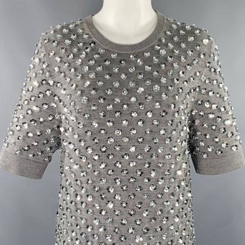 MICHAEL KORS COLLECTION Size L Grey Silver Merino Wool Sequined Pleated Dress