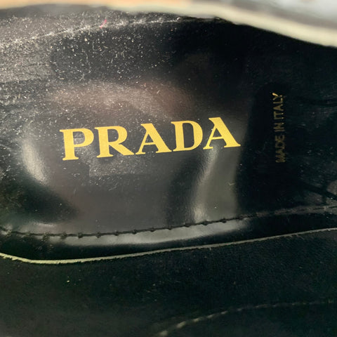 PRADA Size 7 Black White Leather Patent Spectator Laces