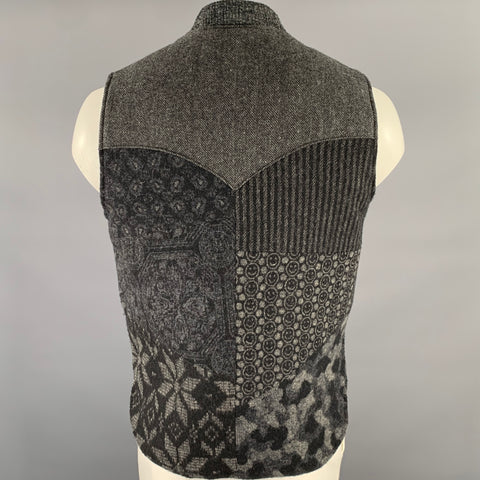 MONITALY Size 44 Black Grey Mixed Patterns Wool Nylon Padded Vest