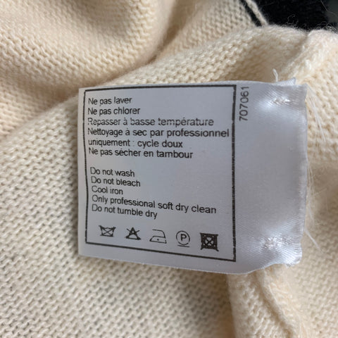 CHANEL Size M Cream Black Cashmere Contrast trim Open Front Cardigan