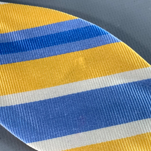BEAU TIES LTD. Yellow Light Blue Diagonal Stripe Silk Bow Tie