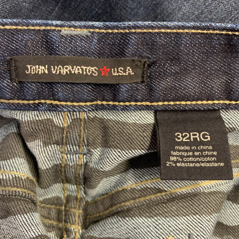 JOHN VARVATOS Size 32 Blue Distressed Cotton Blend Straight Jeans