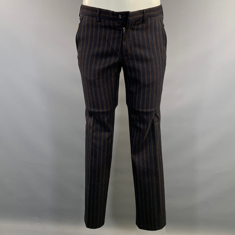 DRIES VAN NOTEN Chest Size 38 Navy Brown Stripe Wool Blend 31 30 Suit