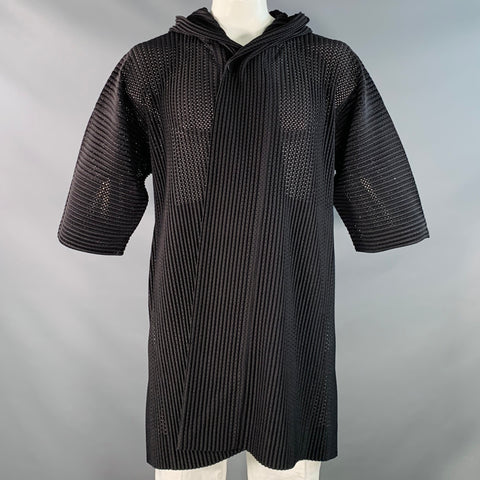 ISSEY MIYAKE Size S Black Perforated Polyester Oversized Hooded Jacket