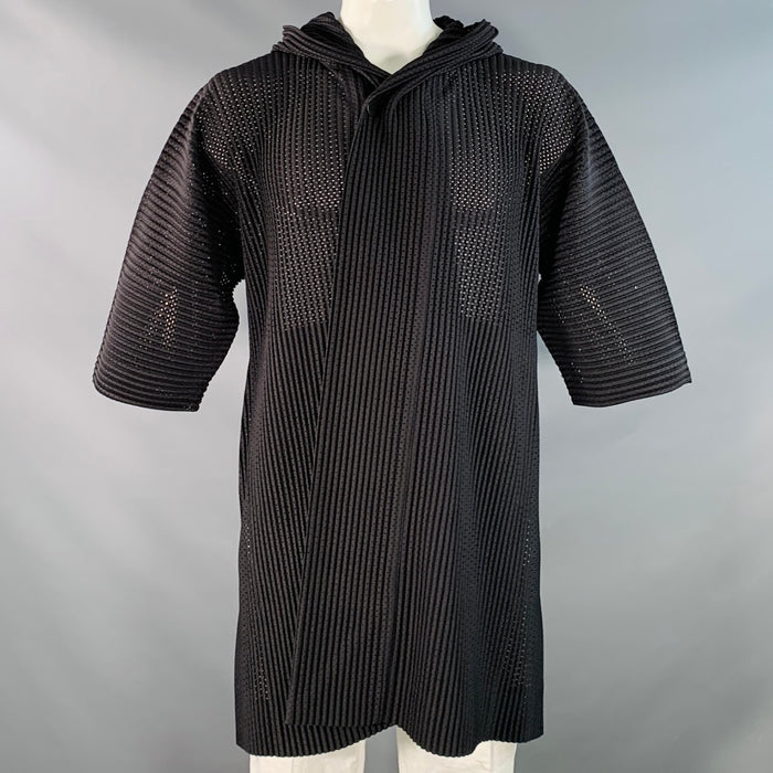 ISSEY MIYAKE Size S Black Perforated Polyester Oversized Hooded Jacket