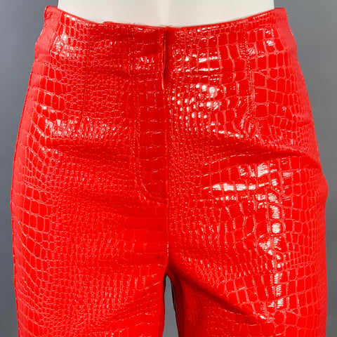 ROTATE Size 2 Jeanine Red Faux Leather Croc Embossed Tapered Casual Pants