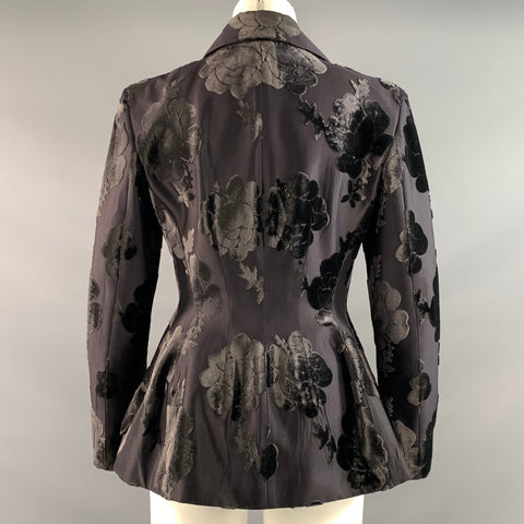 PRADA Size 2 Black Polyester Blend Floral Jacket Indoor Blazer