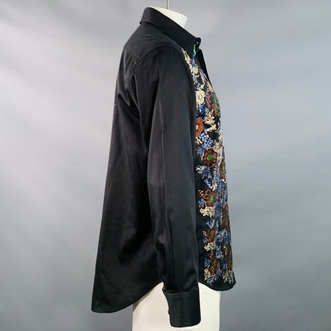 ROBERT GRAHAM Size L Black Multi Color Floral Embroidery Cotton Long Sleeve Shirt
