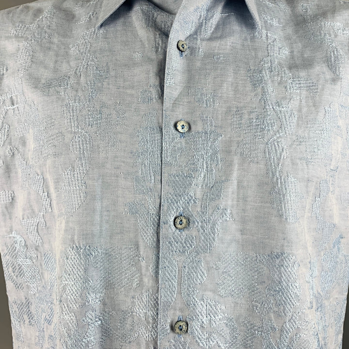 ROBERT GRAHAM Size L Light Blue Embroidery Cotton Button Up Short Sleeve Shirt