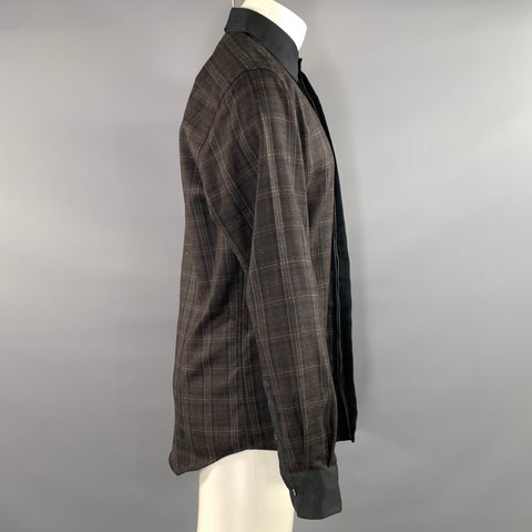 DOLCE & GABBANA Size M Black Brown Plaid Wool Silk Long Sleeve Shirt