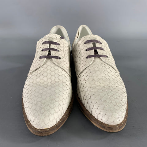 FREDA SALVADOR Size 5.5 White Leather Snake Embossed Embossed Pointed Toe Flats