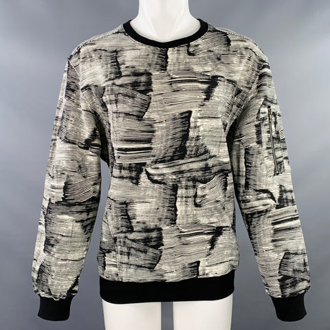 MADISON SUPPLY Size M Black White Abstract Brushstroke Cotton Crew Neck Sweatshirt