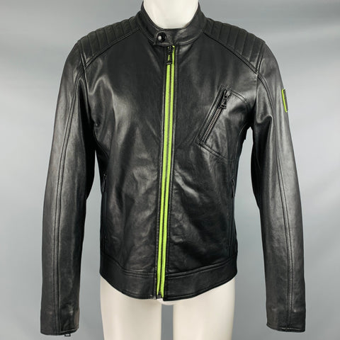 BELSTAFF Size 38 -Flash V Racer- Black Green Leather Biker Jacket