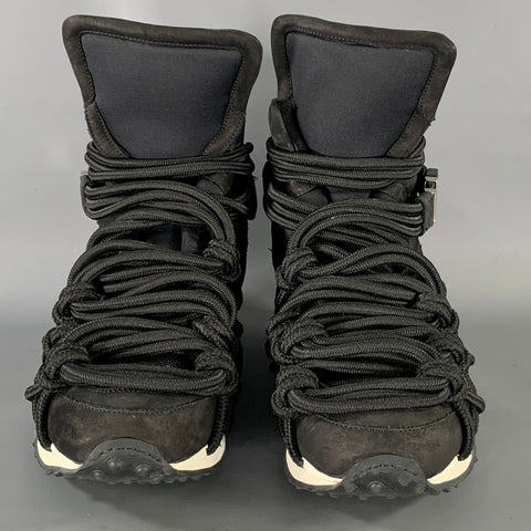 DSQUARED2 Size 11 Black White Mesh Lace Up  Belt Sneakers