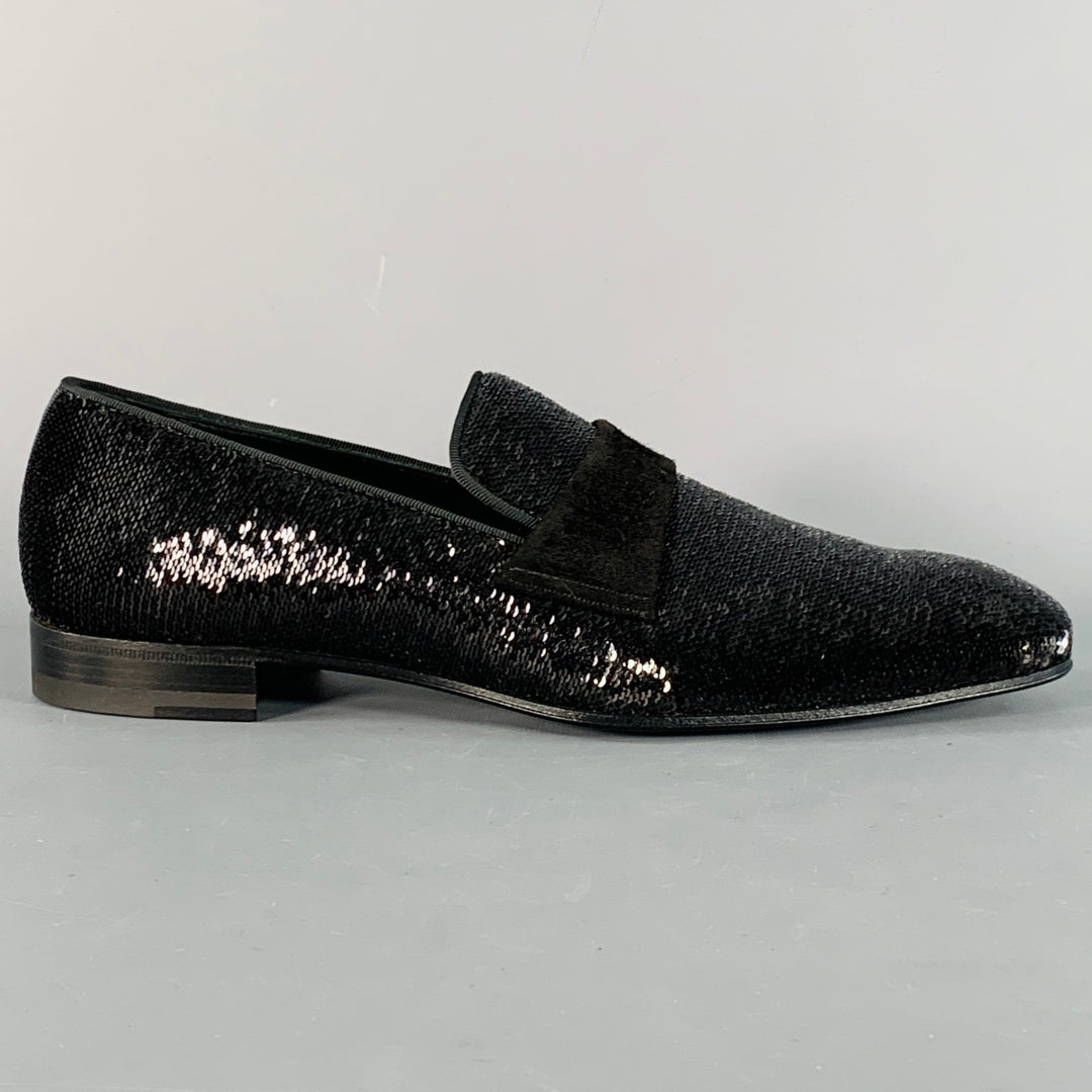 PAUL STUART Size 8.5 Black Sequined Velvet Slip On Loafers