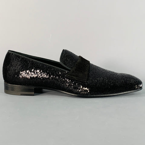 PAUL STUART Size 8.5 Black Sequined Velvet Slip On Loafers