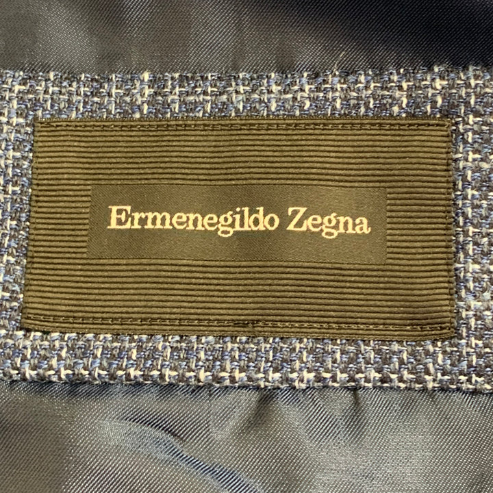 ERMENEGILDO ZEGNA Size 40 Blue Black White Woven Notch Lapel Sport Coat